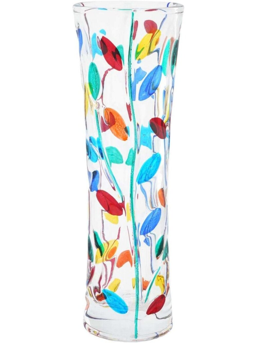 Handmade Murano Crystal Flower Vase - Multicolor Tree Leaves Design, 7.5" Tall